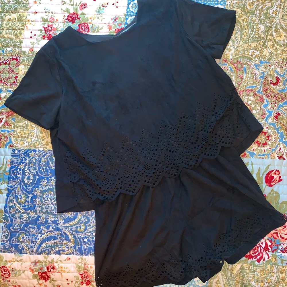 Black Cut Out Suede ROMPER